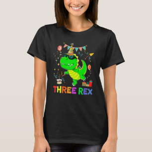 Camiseta Três Rex Aniversário Dinossauro 3º Festa de Aniver