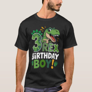Camiseta Três Rex Aniversário Menino Terceiro Dinossauro 3