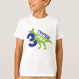 Camiseta Três Rex Dinossaur Aniversário
