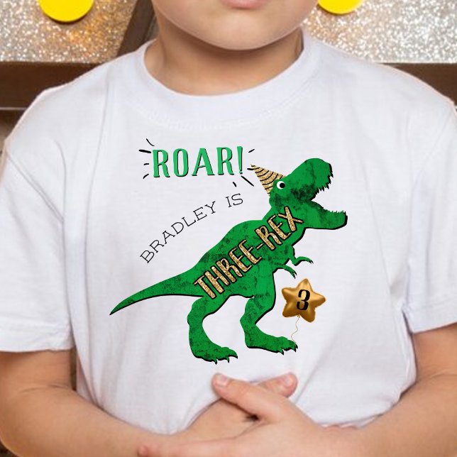 Camiseta Três-Rex Dinossauro Aniversário de 3 anos (Criador carregado)