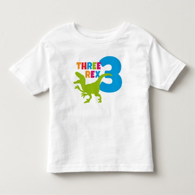 Camiseta Três Rex Toddler aniversário de 3 anos White (Frente)