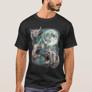 Camiseta Três Rinocerontes Lua 3 Rinocerontes Uivando Safar