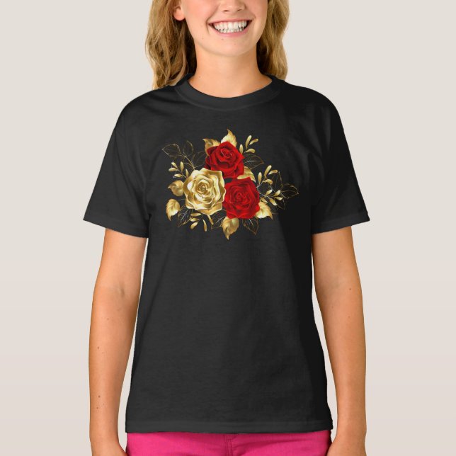 Camiseta Três Rosas de joalharia (Frente)