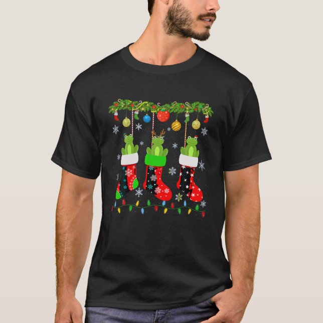Camiseta Três Sapos no Natal Sock Engraçado Suor de Natal F (Frente)