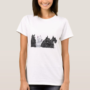 Camiseta Três Scotties Curiosos e um Westie