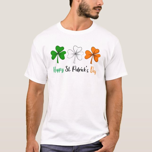 Camiseta Três Shamrocks Irlanda Irish Flag Happy Rua Patríc (Frente)