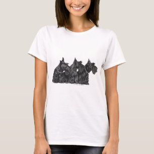 Camiseta Três Terriers Escoceses Curiosos