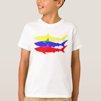 Camiseta Três tubarões coloridos