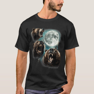 Camiseta Três Ursos Grizzly Uivam Para a Lua Montanha Estre