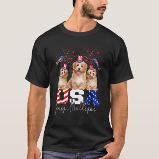 Camiseta Três Usa Jenepi Maltipoos Cachorro Americano Flag