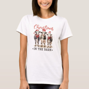 Camiseta Três vacas engraçadas Natal na fazenda do celeiro