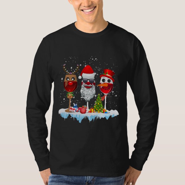 Camiseta Três Vidros de Vinho Vermelho Natal Para Natal (Frente)
