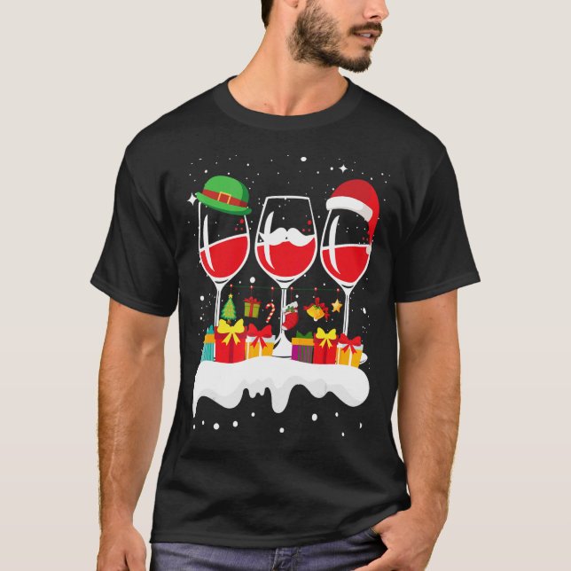 Camiseta Três Vidros De Vinho Vermelho Papais noeis De Nata (Frente)