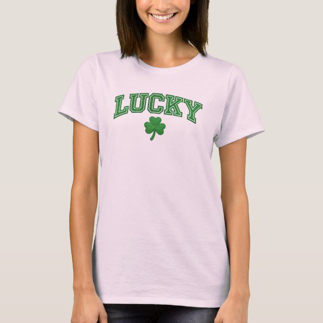 Camiseta Trevo Clássico Verde Lucky com nome personalizado (Frente)