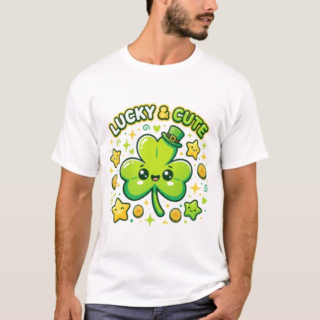 Camiseta Trevo da Sorte & Design Kawaii Fofo (Frente)