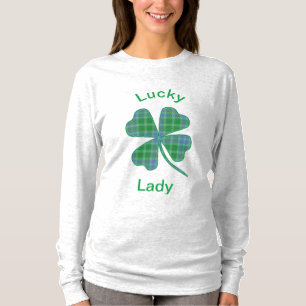 Camiseta Trevo de Quatro Folhas Xadrez Verde Sortudo 