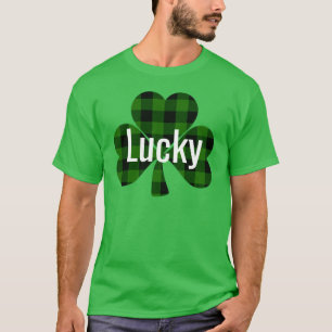 Camiseta Trevo de S. Patrício Sortudo xadrez verde