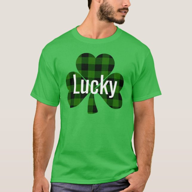 Camiseta Trevo de S. Patrício Sortudo | xadrez verde (Frente)