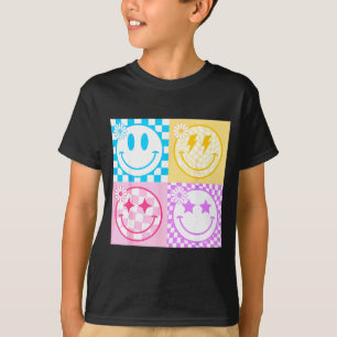 Camiseta Trevo Feliz Sorriso Face Xadrez Padrão Vibrações R