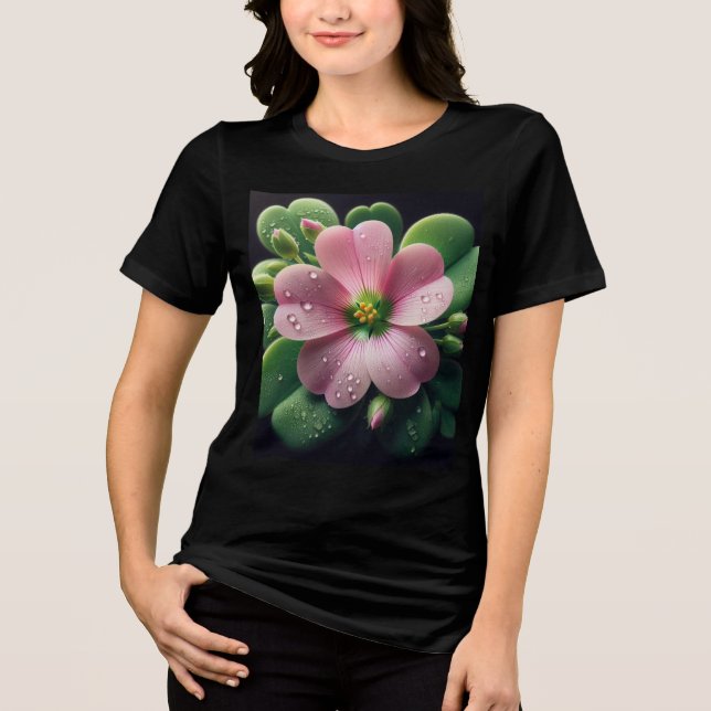 Camiseta Trevo Floral Rosa e Verde Oxalis (Frente)