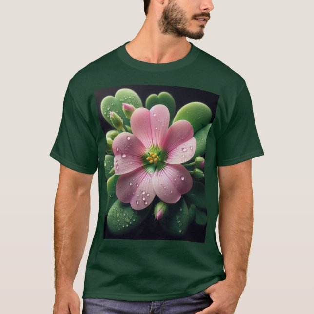 Camiseta Trevo Floral Rosa e Verde Oxalis (Frente)