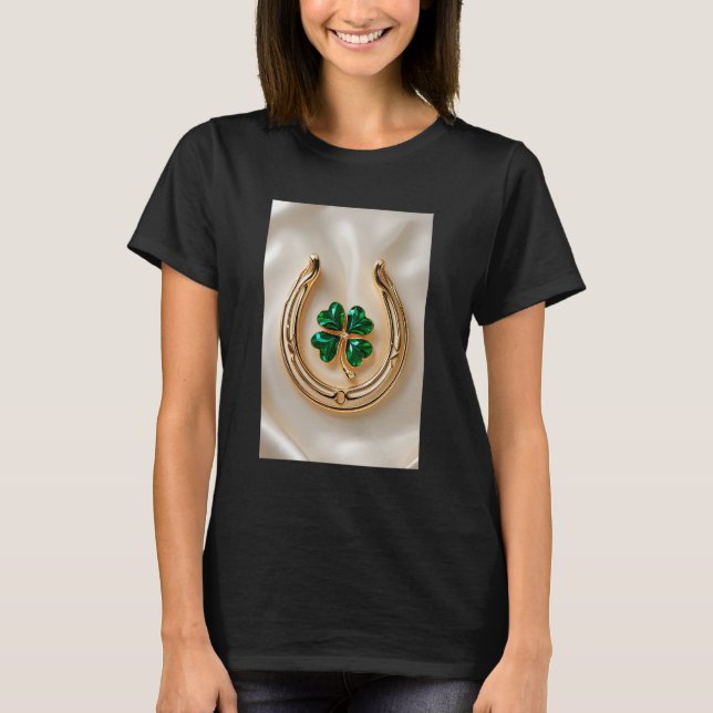 Camiseta Trevo sortudo com ferradura Dourada (Frente)