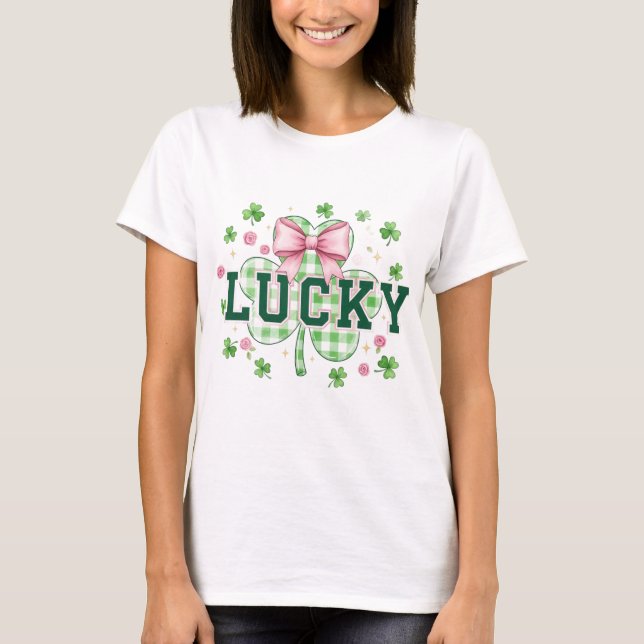 Camiseta Trevo Sortudo Coquete Laço Dia de São Patrício Men (Frente)