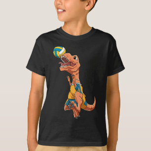 Camiseta TRex Bloqueia Voleibol Engraçado Dinossauro de Vol