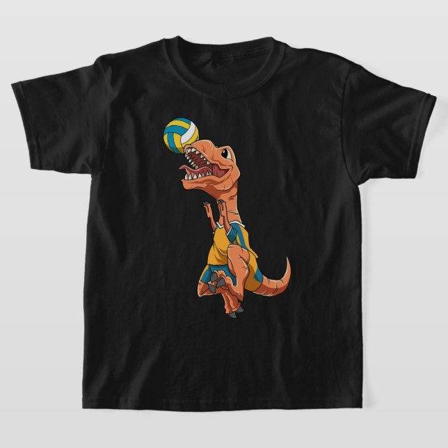 Camiseta TRex Bloqueia Voleibol Engraçado Dinossauro de Vol (Postura )