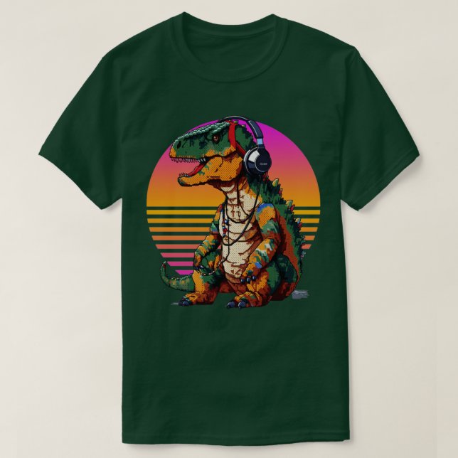 Camiseta Trex com fones de ouvido retro-art4 (Frente do Design)