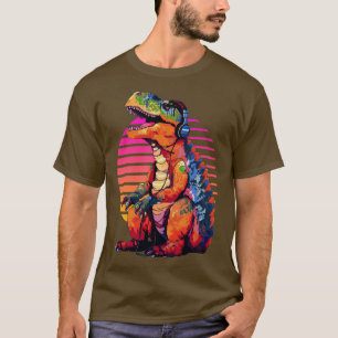 Camiseta Trex com fones de ouvido retro-art8