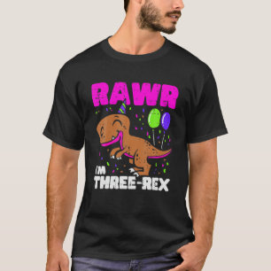Camiseta Trex Dinosaur aniversário de 3 anos Boys Kid Rawr 