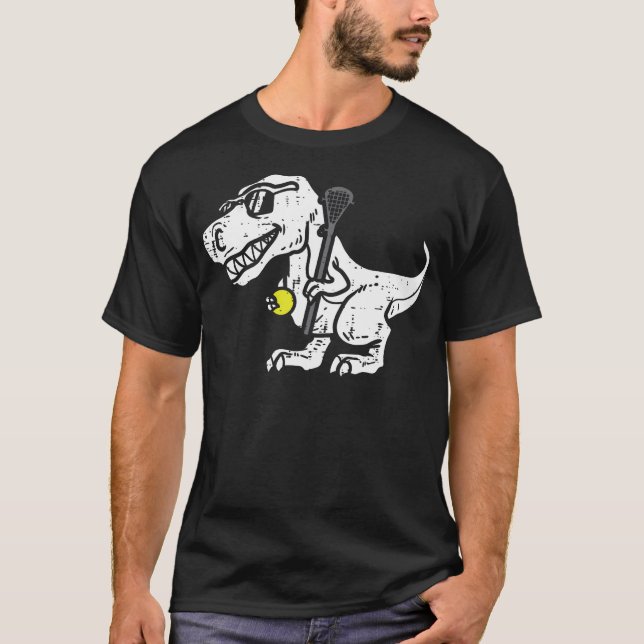 Camiseta Trex Dinosaur Lacrosse Jogador de Lax Engraçado Go (Frente)