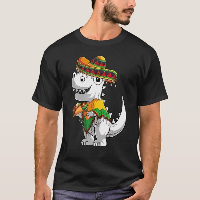 Camiseta Trex Dinosaur Taco Poncho Sombrero Cinco De Mayo F (Frente)