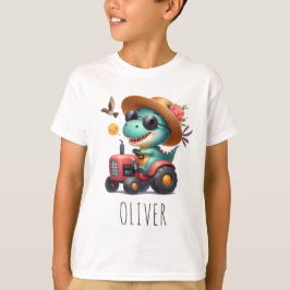 Camiseta Trex Dinossauro Fazendeiro Legal Dirigindo Trator 