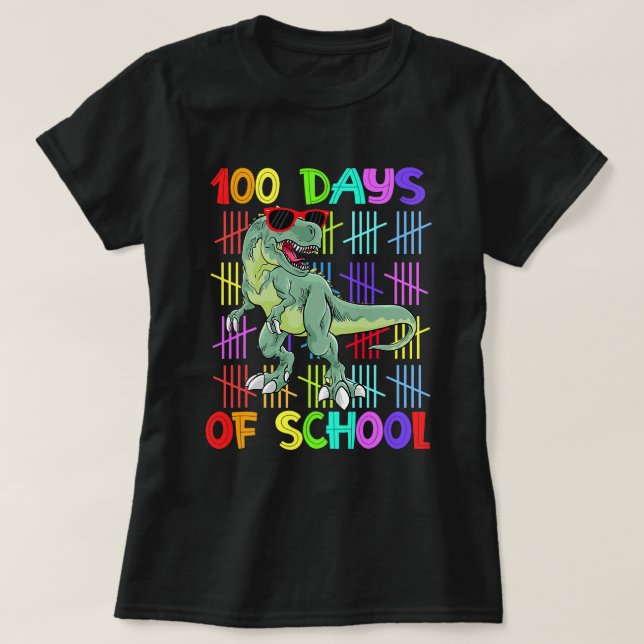 Camiseta TRex Dinossauro Funny 100 Dias de Professora da Es (Frente do Design)