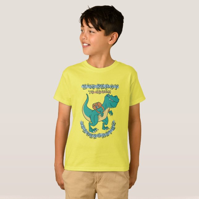 Camiseta TREX Esmagando Jardim de Infância - Design de Dino (Frente Completa)