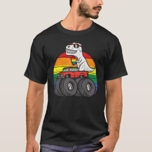Camiseta Trex Monster Truck Rainbow Gay Sunset Retro Lgbtq