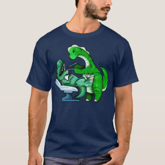 Camiseta TREX no dentista do Brachiosaurus