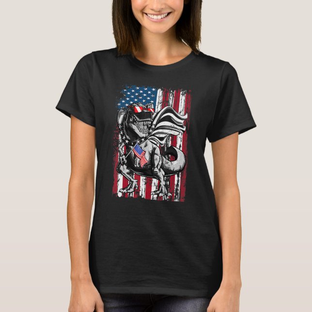 Camiseta Trex Popsicle Usa Bandeira 4 De Julho Dinossaur (Frente)