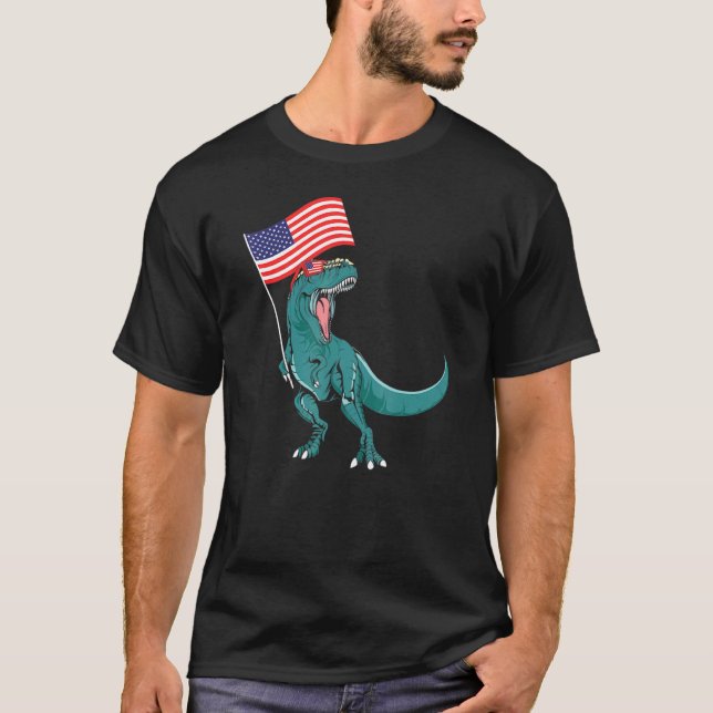 Camiseta Trex Popsicle Usa Bandeira 4 De Julho Dinossaur (Frente)