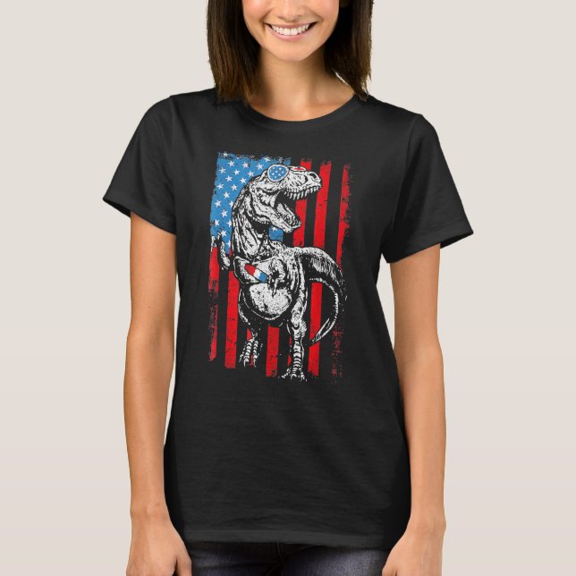 Camiseta Trex Popsicle USA Flag Funny 4 De Julho Dinossaur (Frente)