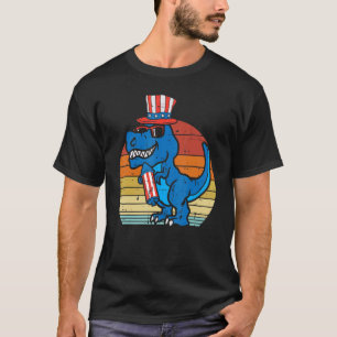 Camiseta Trex USA Flag Hat Firecracker Dino 4 De Julho Boys