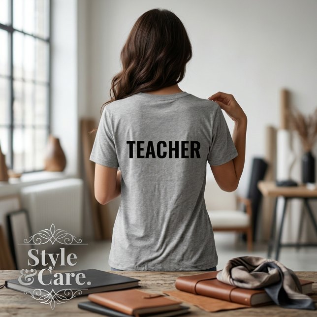 Camiseta Tri-Blend Cinza com Texto PROFESSORA e Im (TEACHER Text Grey Tri-Blend Shirt with Back Print)