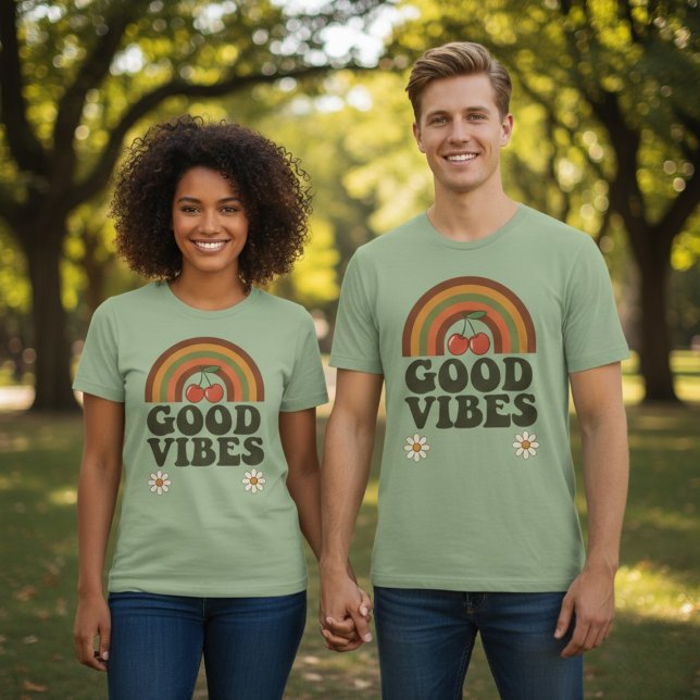 Camiseta Tri-blend Retro Good Vibes Cherry Flower (Criador carregado)