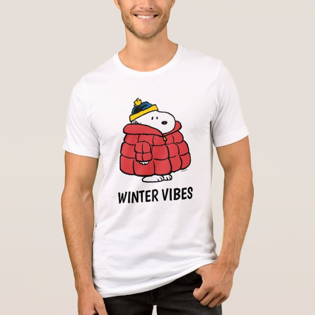 Camiseta Tri-Blend Snoopy Inverno com Casaco Infla (Frente)
