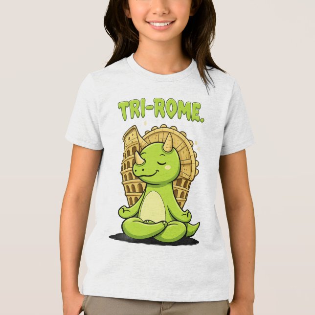Camiseta Tri-Rome Zen Triceratops: Cute Dinosaur Yoga at th (Frente)