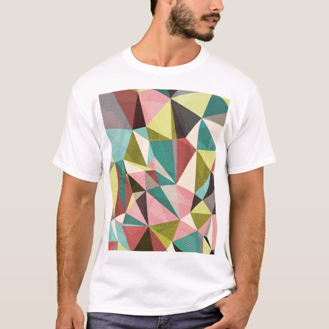 Camiseta Triângulos Coloridos, Formas Geométricas Abstrato. (Frente)