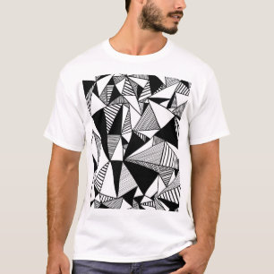 Camiseta Triângulos Mosaicos, Textura Branca Negra.