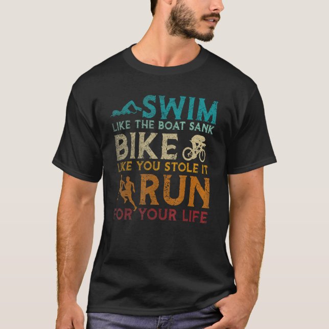 Camiseta Triathlon natação Run Engraçado (Frente)